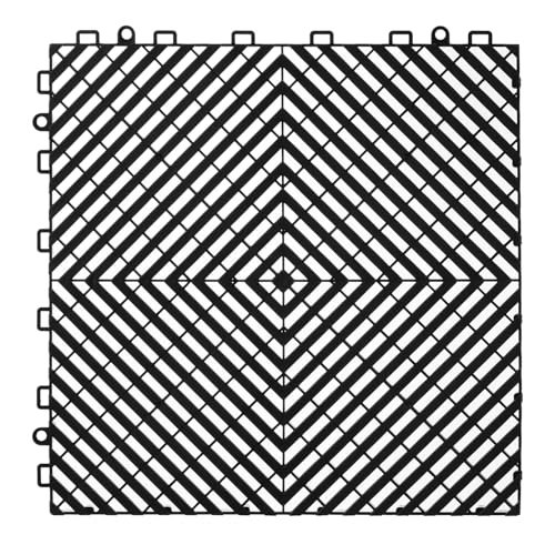 VEVOR Interlocking Drainage Mat, 12” x 12” Modular Interlocking Cushion, 55 Pcs Splicing Drainage Mats, Non-Slip PP Drainage Floor Tile and Shower Mat, for Garage, Garden, Kitchen & Outdoor, Black