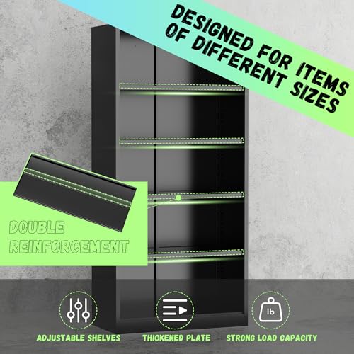 Bonusall 72" Metal Garage Storage Cabinet - 900lbs Heavy Duty Steel Cabinet with 3-Point Locking System & 4 Adjustable Shelves, Lockable Tall Storage for Garage, Office, Warehouse - Black & Red