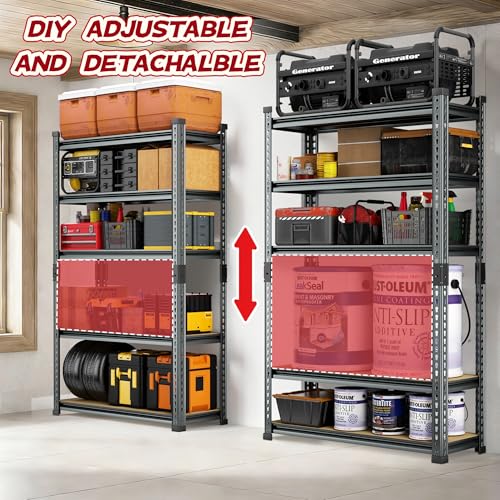 Lionhon Garage Shelving Heavy Duty, 2450LBS Metal Storage Shelves 5 Tier, Adjustable Shelving Unit 36" W x 16" D x 72" H, Boltless Garage Storage Rack for Garage Basement, Pantry, Warehouse 1Pcs