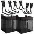 ZORUNNA 2PCS Slatwall Basket with Zipper, 6 PCS Heavy Duty Hooks, 16x15x11 Inch Slatwall Accessories, Easy to Install Garage Storage Mesh Basket for Shop Gym Toy Display Storage.