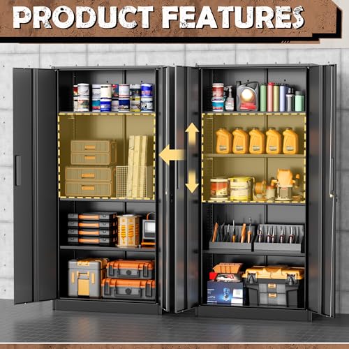 INTERGREAT Metal Storage Cabinet, 72” H Storage Cabinet with 2 Doors and 4 Adjustable Shelves for Office, Home, Garage, Pantry (Assembly Required, Black)