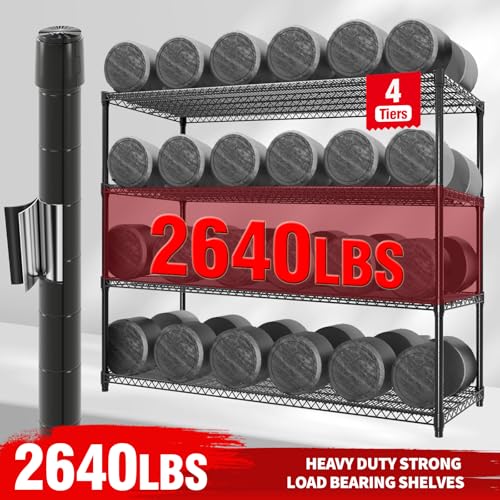 4-Tiers Storage Shelves 73" H Heavy Duty Metal Shelving with Wheels, 2640LBS Load Wire Shelving Rack Garage Shelves for Pantry Kitchen Industrial Warehouse Office, 59" W x 23.9" D
