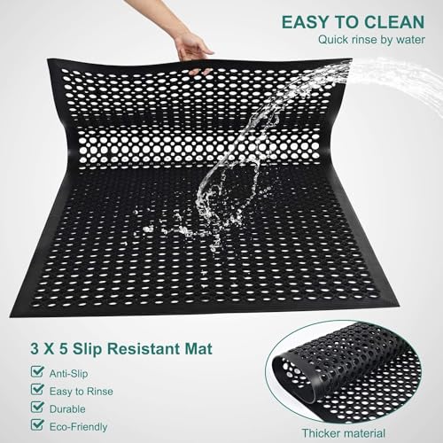 Rubber Floor Door Mats Outdoor Entrance Commercial Restaurant Kitchen Anti Fatigue Rubber Drainage Mat New Non Slip Bar Floor Mat for Garage Use Black 36inch x 60inch from SallyMall