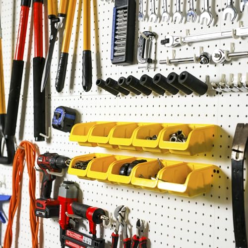 WALLPEG 36 Pack Pegboard Bin Kit – 18 Medium & 18 Large Yellow Peg Board Storage Bins | Parts Organizer for Garage, Workshop, Craft Room, Office & Workbench | Pegboard Accessory Organier | MADE IN USA