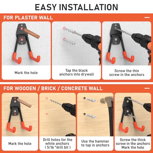 Cpais Garage Hooks with Anti-Slip Coating,Heavy Duty Wall Mount Storage Hooks for Hanging Bike,Hose,Ladder,Yard,Garden Tools (30 Pack Orange)