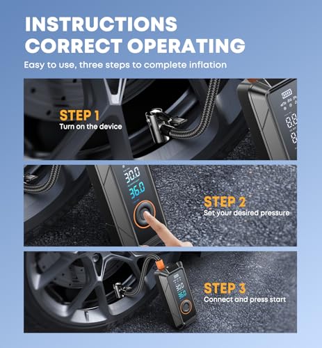 Tire Inflator Portable Air Compressor, Cordless & 12V DC Air Inflator for Car Bikes MotorcycleTires Balls with Auto Shut-Off, Digital Pressure Gauge, Compact Emergency Pump