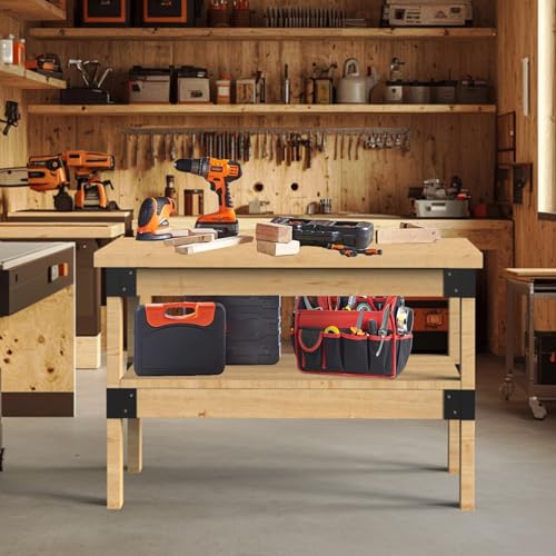 Neorexon Workbench Bracket Kit 8PCS, Heavy Duty 3-Way Brackets for Garage Workbench Legs Bracket, Metal DIY Workbench Kit for Shelving, Work Table, Fits 2x4(Actual 1.5"x3.5")Wood, Lumber Not Included