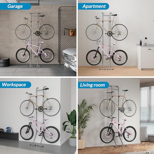 Suchtale 2 Bike Rack, Bicycle Rack, Bike Storage Rack for Garage, Gravity Bike Stand, Indoor Bike Organizer, Floor Vertical Bicycle Holder, Adjustable Wall Mount Cycle Hanger for Road Mountain Bikes