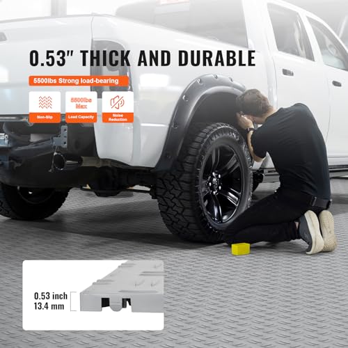 VEVOR Garage Floor Tiles 12 x 12 x 0.53 inch, Interlocking Design Ease of Installation Double-Sided Texture Non-Slip Sturdiness, for Garages, Basements, Repair Shops, Silver, 50 Pack