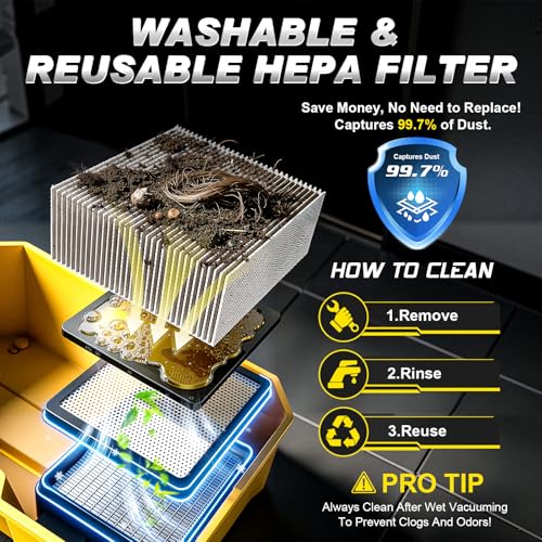 Cordless Shop Vac,3000W Brushless Motor,2x4.0Ah Battery Powered Shop Vac - 3-in-1 Wet Dry Vacuum Wet and Dry with HEPA Filter,Shoulder Strap & Accessory Storage Holder,Portable for Garage,Workshop,Car