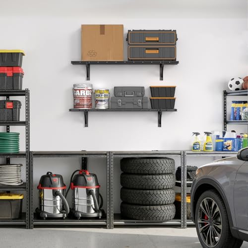 Jusgym 2 Pack Heavy Duty Garage Wall Shelving Set (1x4ft), Wall Mounted Garage Shelves 700lbs Capacity, 12"x48" Shelf Storage Rack Floating Shelves, Black