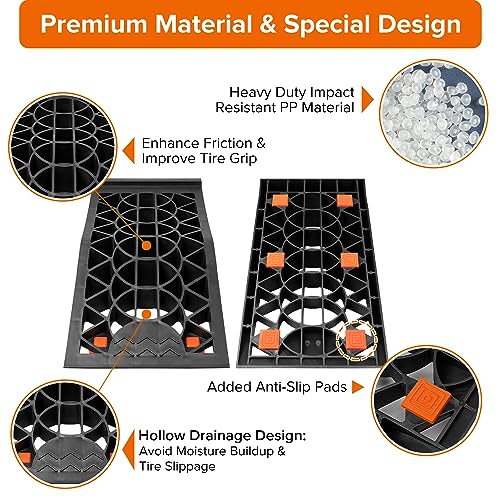 Donext Car Ramps for Easy Vehicle Maintenance and Safe Lifting, Sturdy, Lightweight, Low Profile Car Ramps for Jack Support, Heavy Duty Tire Ramps for Low Chassis Cars, 2 PCS