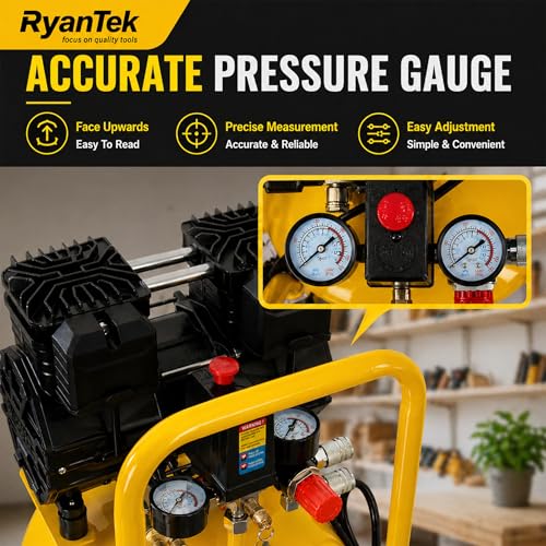15-Gallon Air Compressor,2HP,Vertical Tank, 4.5CFM@90PSI,Quiet 66dB Twin Cylinder, Oil-Free, for Inflation, Nail Guns,Auto Repair, Painting, Woodworking and Home Use(Maximum Pressure 125 PSI)