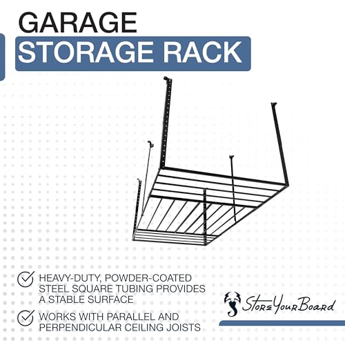 StoreYourBoard 4 x 8 Overhead Garage Storage Rack, Ceiling Shelf Overhead Organization, Heavy Duty Steel Platform Holds 700 lbs, 96 in. x 48 in. x 40 in.