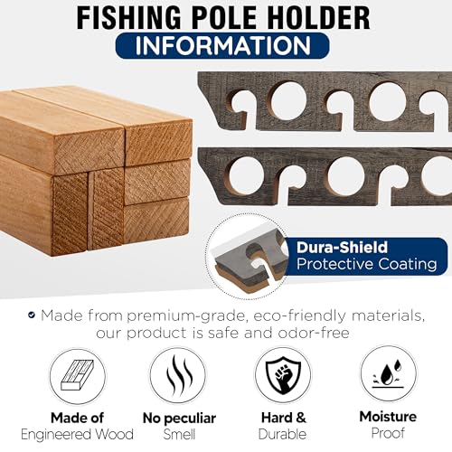 Rush Creek Creations | Fishing Rod Holder for 11 Rods, Fishing Pole Holder for Garage Organization and Wall Storage, for Fishing Gear and Fishing Accessories (Vertical Fishing Rod Rack)