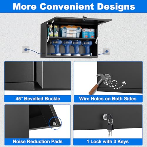 Polup Metal Garage Wall Cabinet, 20" H Wall Mounted Storage Cabinet with Door and Adjustable Shelves, Lockable Tool Cabinet, Hanging Cabinet for Workshop, Warehouse, Black - Assembly Required