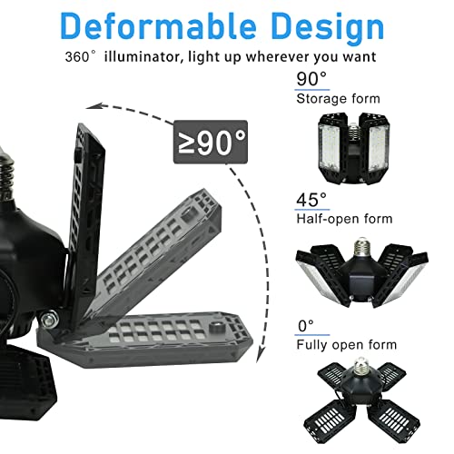 QiyuanLS LED Garage Light,150W Deformable Garage Ceiling Lights,15000LM, 4 Adjustable Panels, E26/E27 Shop Lights for Basement, Barn, Workshop,High Bay Light