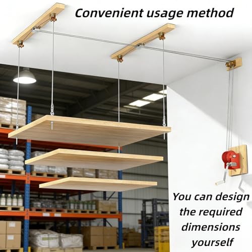 Overhead Garage Lifting Storage Rack, Garage Storage Lift, Garage Ceiling Hoist Organizer for 300 Lb Capacity, Pulley System Supports Ceilings 8-16 Feet High Garage, Easy to Install