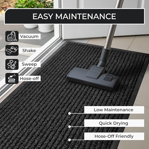 Large Door Mat 3' x 5' Charcoal, Heavy Duty Commercial Floor Mat, Industrial Floor Mat for High Traffic Areas, Or Business Entryway Nonslip Rubber Backing.