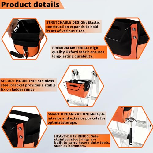 GAQUECY Ladder Cargo Hold Tool Pouch, Ladder Tool Holder Giant Ladder Too Bag compatible with Little Giant Ladders(15040-001) Wide Mouth Organizer for Construction, DIY & Home Repair Accessories