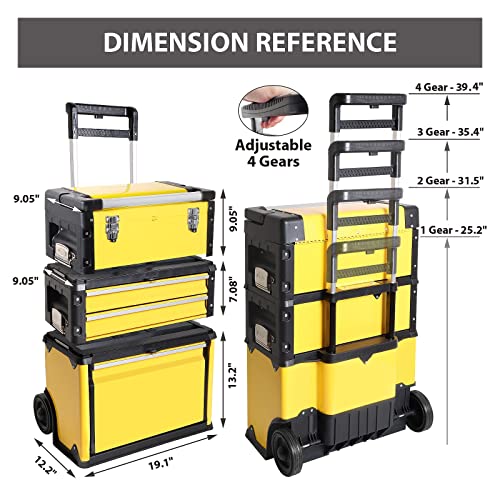 BIG RED Stackable Portable Metal Tool box Organizer with Wheels and 2 Drawers, Rolling Upright Trolley Tool Chest for Garage or Workshop,Yellow,ATRJF-C305ABDYR