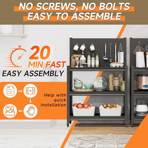 TOPASS Workbench with Pegboard, Adjustable Heavy Duty Work Table with Wheels, Heavy Duty Workstation, Metal Tool Work Bench for Garage Warehouse Workshop, 48" H x 18" D x 34" W, Black