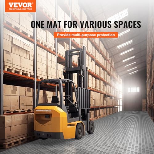 VEVOR Garage Floor Tiles 12 x 12 x 0.53 inch, Interlocking Design Ease of Installation Double-Sided Texture Non-Slip Sturdiness, for Garages, Basements, Repair Shops, Silver, 50 Pack
