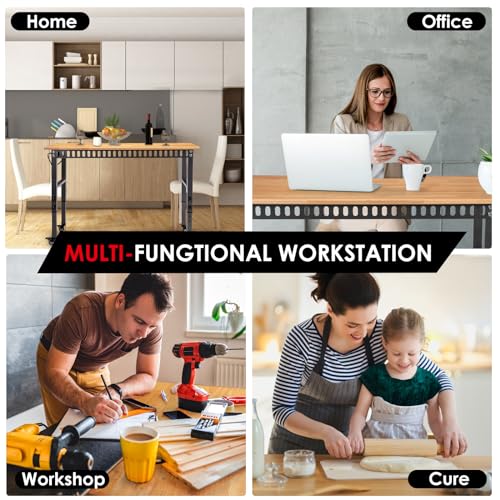 OLBRUS 48 "Adjustable Workbench with Power Outlet, Heavy Duty 2000 LBS Load Capacity Hardwood Workbench Suitable for Workshop, Office, Garage, Home with Wheels