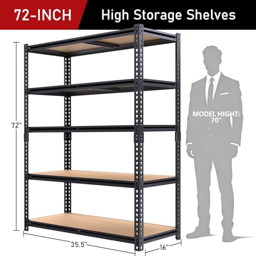 ZEUKMXOO 72" H Storage Shelves,Storage Shelves Heavy Duty,2400LBS Metal Shelving Units,Adjustable Garage Shelving Heavy Duty for Garage Storage,Warehouse,16"x35.5"x72",2 Pack