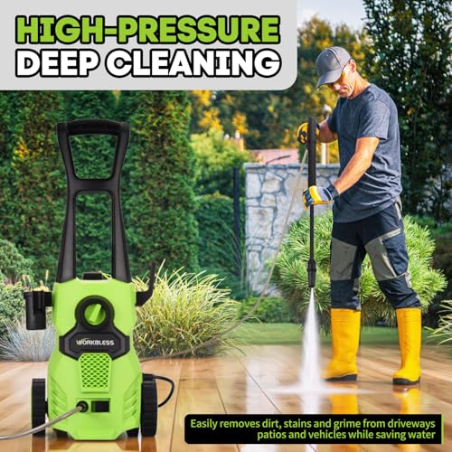 WorkBless Electric Pressure Washer, w/23ft Hose & 18ft Cord, Angle-Adjustable Nozzle, Foam Cannon, Power Washer for Car, Driveway, Patio, Fence, House Cleaning