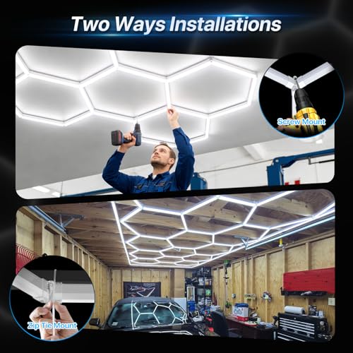 HYPERLITE Gen II Hexagon Garage Lights: 168W 16800LM 5 Grids Hexagon Led Light, 6500K Ultra Bright Honeycomb Hex Lights, Durable Design for Garage, Shop, Basement, Barber, Homegym