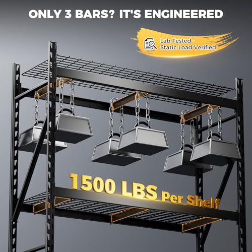 CAMMOO 72''W Heavy Duty Storage Shelves, 6000LBS Metal Garage Shelving Unit with Magnetic Label, Upgraded Structure, Solid Steel Industrial Rack, Easy Assembly for Basement, 72''W x 24''D x 72''H