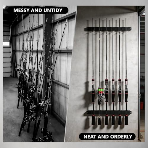 UNITACKLE Fishing Rod Holder Wall Mount, Vertical/Horizontal Fishing Rod Rack with EVA Foam Padding, 6 Rod Storage for Garage, Boat, Shed, Truck, Fishing Pole Stand Organizer,Fishing Gear Accessories