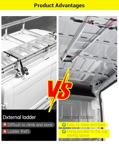 Universal Van Interior Ladder Storage Holder, Adjustable Internal Ladder Rack Fit for Van/Trailer/Truck Roof, Securely Stores Ladders in Vehicle, with Mounting Screws