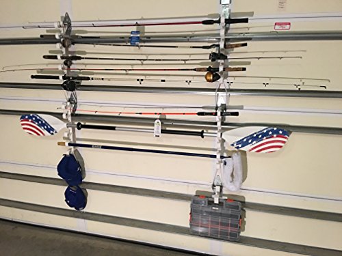 Fourth Wall Solutions Storage Rack for Garage Doors with Hooks for Fishing Rods, Kayak Paddles and More