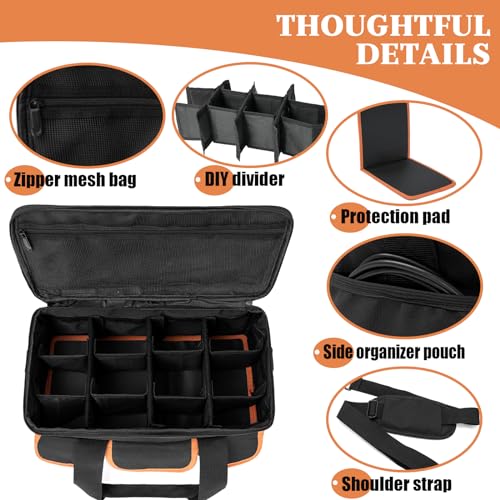 WELIDAY Storage Bag for Dewalt Battery, Tool Battery Carrying Case for Dewalt/Milwaukee/Makita 12V/20V/60V Batteries & Chargers with 11 Adjustable Dividers and Shoulder Strap (Bag Only)