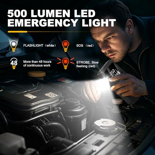 Nicholaus 12 V Car 8000 mAh Battery Jump Starter 2800A with 150psI Air Compressor, Compact and Practical Edition QB08L Safe Smart, Portable Jump Box and Charger for 6.0L Gas and 3.0L Diesel Engines.