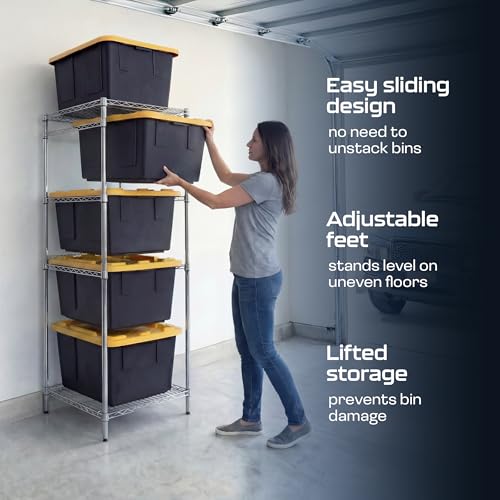 Bin Storage Rack with 5-Pack 27 Gallon Storage Totes – Holiday Decoration Organization, Declutter, NSF Certified, Zinc Plated, Heavy Duty Metal for Garage or Workspace, Steel, 31″ x 23″ x 72″