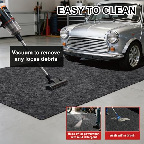 17' x 7.45' Garage Floor Mat for Under Car, Heavy-Duty Oil Spill Mat, Waterproof & Absorbent Garage Flooring, Non-Slip Protective Pad for Garage & Shop, Reusable & Washable with Adhesive Tape