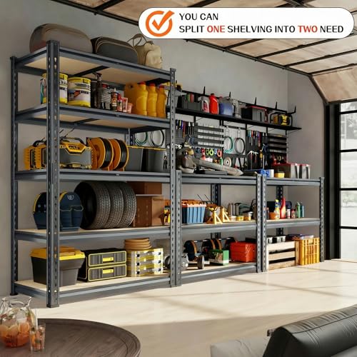 Lionhon Garage Shelving Heavy Duty, 2450LBS Metal Storage Shelves 5 Tier, Adjustable Shelving Unit 36" W x 16" D x 72" H, Boltless Garage Storage Rack for Garage Basement, Pantry, Warehouse 1Pcs