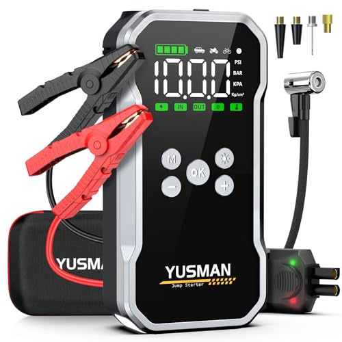 Jump Starter with Air Compressor, 8000A 160PSI Jump Starter Pack (10.0 Gas/7.0L Diesel), 12V Car Jump Starter, Battery Jump Starter with Display, Smart Jumper Cables, 2 LED Light