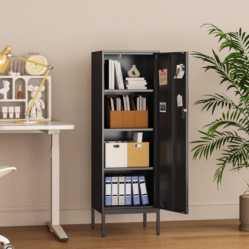 Steehoom Metal Storage Cabinet with Lock, 4 Tier Lockable Cabinet, Lockers for Employee, Changing Room,Home, Office, School, Gym, Garage (Black, 15.75" D x 15.75" W x 49.21" H)