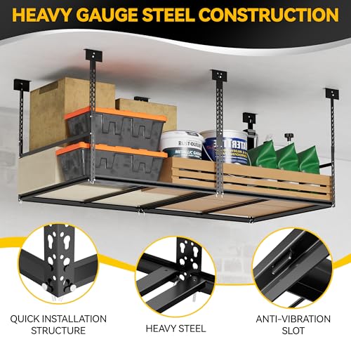 STORKING 3x6 Ft Overhead Garage Storage Rack, 28-41 inch Height Adjustable Ceiling Mounted Organization Rack, 550 lbs Weight Capacity, 36"x72" Heavy Duty Space-Saving Metal Rack for Garage Storage