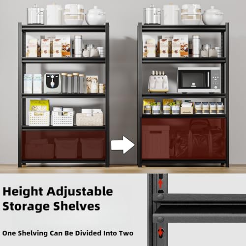LI JIU HOME 5 Tier Metal Shelving Unit, Adjustable Storage Shelves, 84" H x 55" W x 24" D Heavy Duty Garage Shelves for Warehouse, Basement, Kitchen, Pantry, Living Room, Black (5T 84 * 55 * 24)