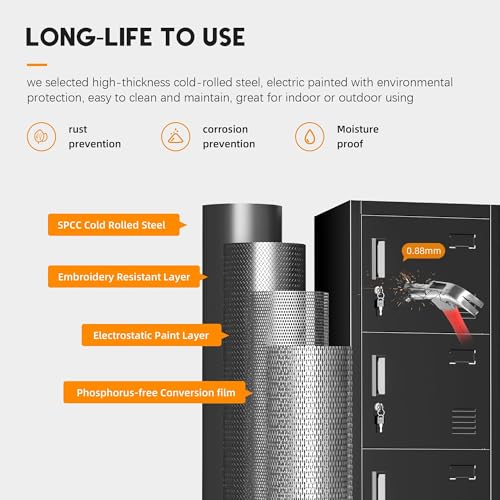 INTERGREAT 6 Door Storage Lockers for Employees, Metal Office Gym Lockers with Lock, Lockable Steel School Locker Organizer with Shelf and Card Slot for Home, Garage, Black
