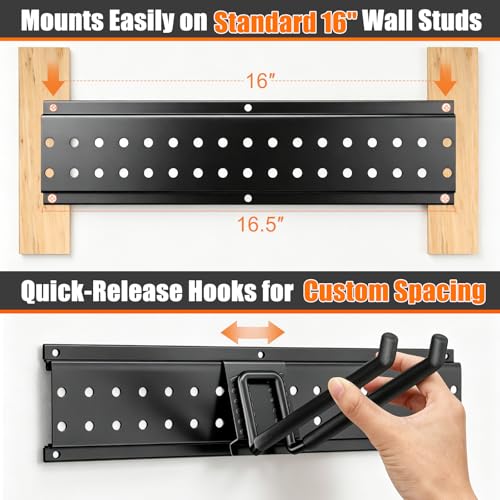 ZICANYCO Garage Tool Organizer Wall Mount 66 inches with 13 Adjustable Heavy-Duty Hooks, Garage Organization, Garden Tool Storage Rack for Garage, Yard, and Shed, Holds Up to 520 lbs