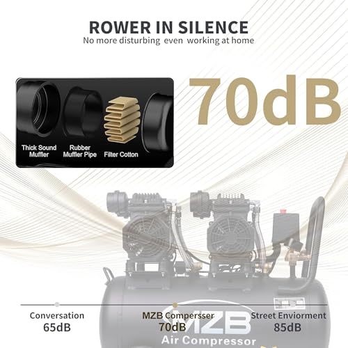 MZB 13.2 Gallon Ultra Quiet Air Compressor 115PSI Steel Tanks 70dB Noise Level Oil Free Air Compressor