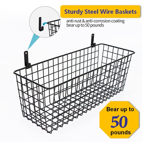 Joben Oligey 3 Set [Extra Large] Hanging Wall Baskets ,Wire Basket For Storage Pantry, Farmhouse Food Storage Kitchen Pantry Laundry Closet Garage RV ,Black
