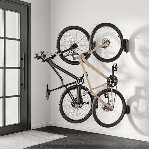 PEGZONE 2 Pack Bike Hooks for Garage, Heavy Duty Swivel Bike Wall Mount, Holds 77 Lbs Bike Wall Hanger, Adjustable Garage Bike Rack for Bedroom Home Office, 2 Pack