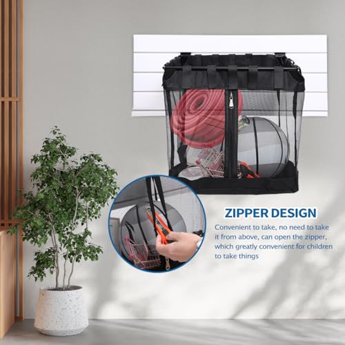 2Pcs Large Slatwall Baskets Mesh Slatwall Baskets with Zipper Mounted Storage Baskets Hanging Slatwall Accessories for Shops Rooms Storage Display Organizing(16 * 12 * 16inch)
